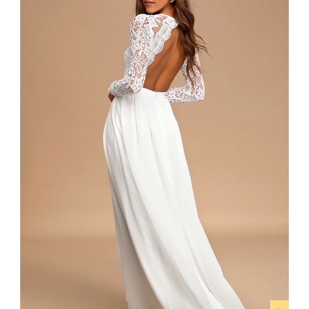 NWT Lulu’s Awaken My Love White Long Sleeve Lace Maxi Dress
